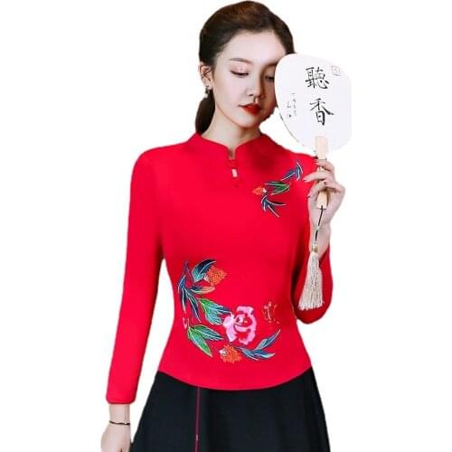 Plus Size Cheongsam Tops Chinese Traditional Mandarin Collar Tang Coat Chinese Style Shirt Spring Cotton Slim Blouse G249