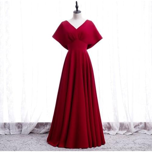 Bespoke Occasion Dresses Vintage V-Neck Short Pleat Satin Luxury Burgundy Backless A-Line Elegant Lady Formal Evening Gown HB245