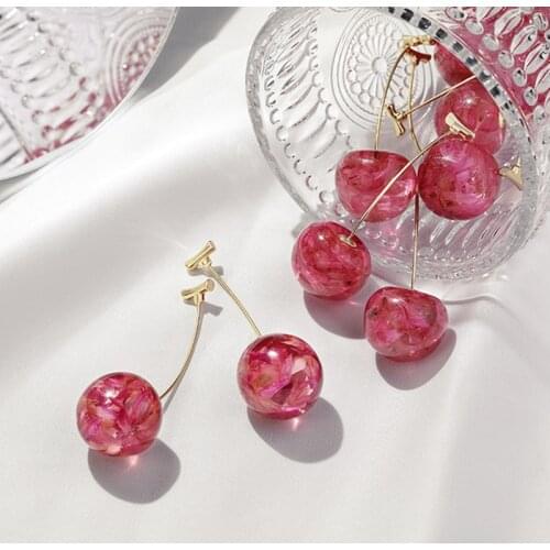 1Pair 2020 Summer Cute Fruit Earrings Japan Chic Cherry Dry Flower Long Dangle Drop Earring Party Jewelry Gifts