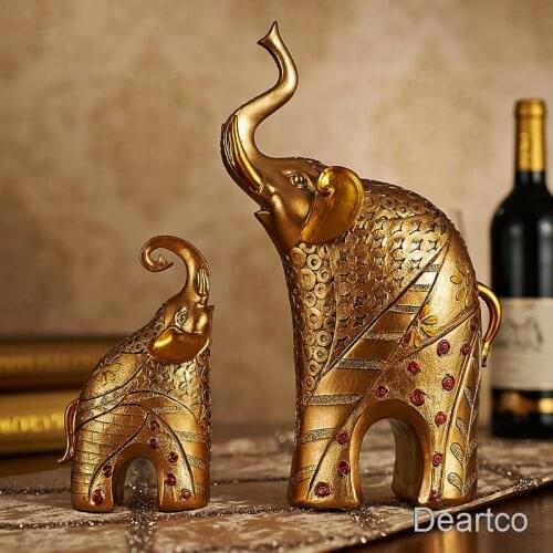 2PCS Luxury European Elephant Figurine Livingroom TV Cabinet Deer Statues Crafts Home Furnishing Decoration Desktop Ornament Art