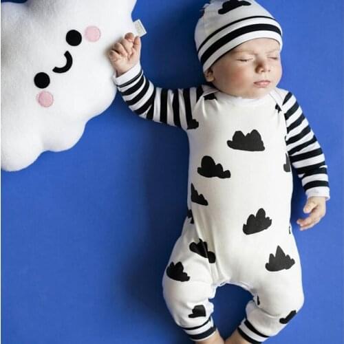 2017 Spring Baby Outfits Baby Boys Clothes Cotton Printed Girls Jumpsuit Infant Romper+Hat 2pcs Newborn set Child Clothing A109
