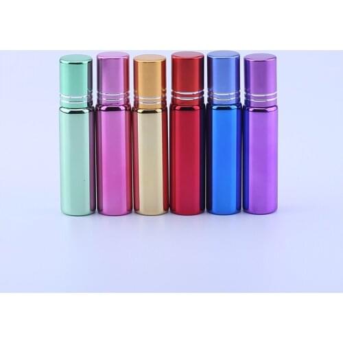 24pcs Empty 10ML UV Plating Shiny Colored Perfume Glass Roller Bottles Cosmetic Packing Container