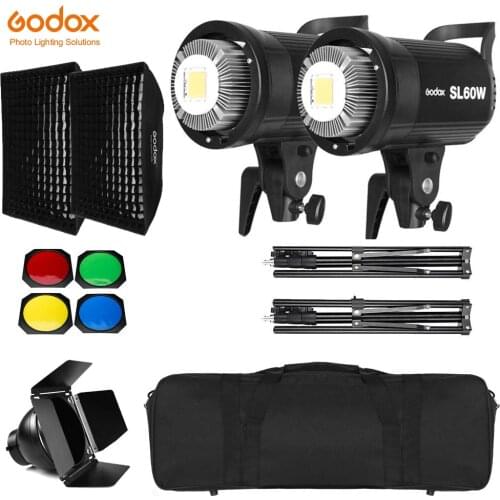 2x Godox SL-60W 60Ws 5600K Studio LED Continuous Photo Video Light + 2x 1.8m Light Stand + 2x 60x90cm Softbox LED Light Kit
