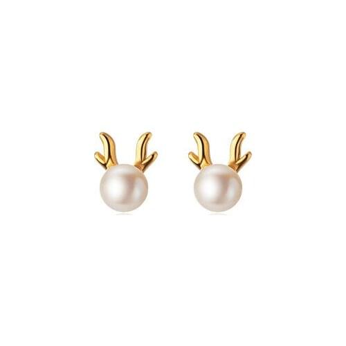 4mm*7MM small 100% REAL. 925 Sterling SIlver Fine Jewelry Shell Pearl Antlers Deer Horn Stud Earrings Ear-Bone C-G9783