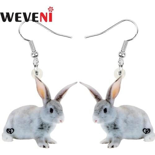 WEVENI Acrylic Easter Gray Hare Rabbit Bunny Pet Earrings Print Animal Dangle Drop Jewelry For Women Girls Trendy Gift Accessory