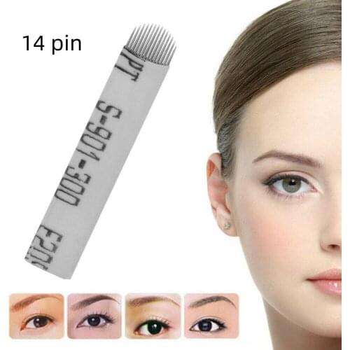 ATOMUS In Stock 14 Pins Bevel Micro Blade U Shape Needle Permanent Manual Eyebrow Makeup 50Pcs/Lot