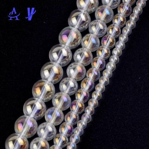 White Plated AB Glass Stone Round Beads Space Loose Beads for Jewelry Making 4/6/8/10/12mm DIY Bracelets Necklace Jewellery 15"