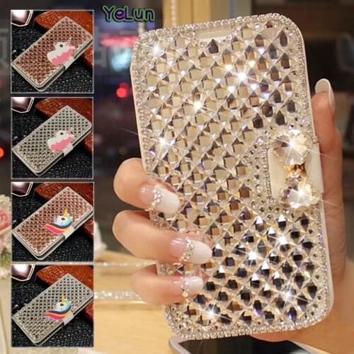 YeLun for LG Q8 V30 Q6 V9 X Power 2 K4 2017 M470 G6 LV5 LV3 V34 V20 X5 K10 2017 3D Diamond Crystal Luxury Flip PU Leather Case