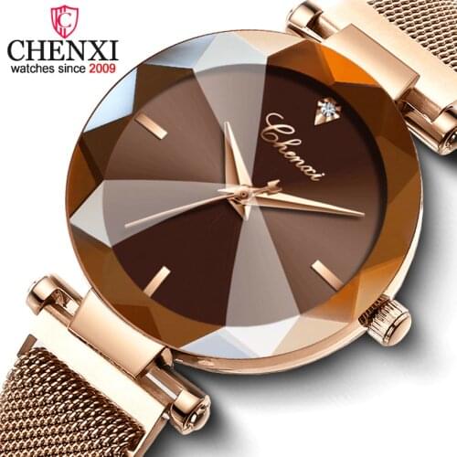 CHENXI Fashion 4 Colors Gem Cut Geometry Crystal Luxury Ladies Quartz Watches Womens Dress Watch Women Clock zegarek damski