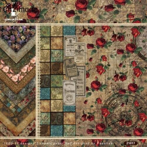 Chzimade 12Sheets Vintage Rose Flower Scrapbooking Paper Packs For Card Making Handmade Craft Decorative Paper Crafts Background