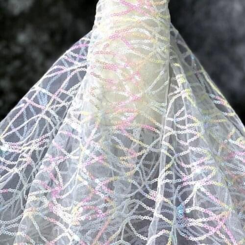 Colorfull Pink Sequins Lace Fabric for Wedding Dress Sewing Accessories DIY Material 2021 New