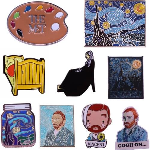 High Quality Copper Material Van Gogh Art Figures Cute Enamel Pins Brooch Backpack Collar Hat Badge Lapel pin Women Jewelry Gift