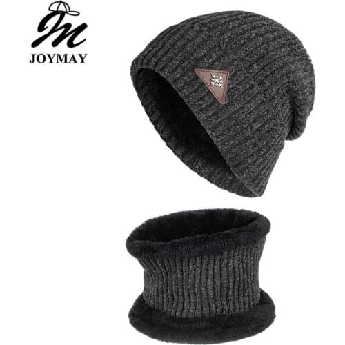 Joymay 2018 New Winter Beanies Neack Warmer Set Unisex Plain Warm Soft Scarf Skull Knitting Cap Hats Touca Gorro Caps WM126