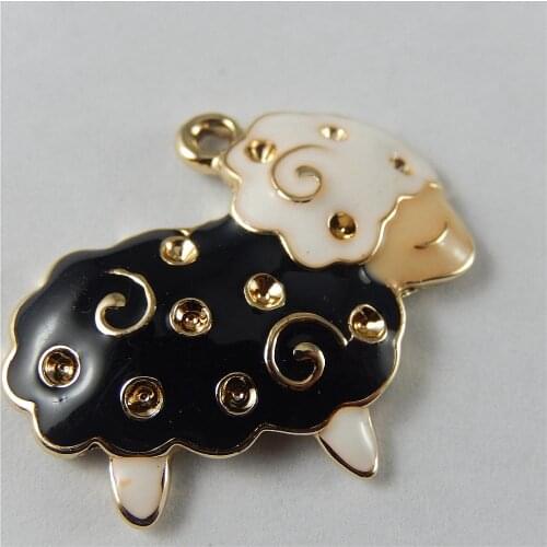 Julie Wang 5PCS Enamel Black Sheep Charms Alloy Animal Gold Tone Pendant Bracelet Necklace Jewelry Making Accessories