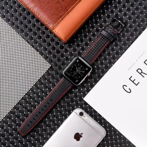 Carbon Fiber Style Leather Bracelet For Apple Watch Band 38mm 42mm Apple iWatch Leather Strap 40mm 44mm Series 2 3 4 5 Wristband