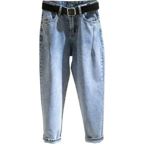 Summer Cuffs Loose High Waist Jeans Womens Plaid Harlem Radish Pants