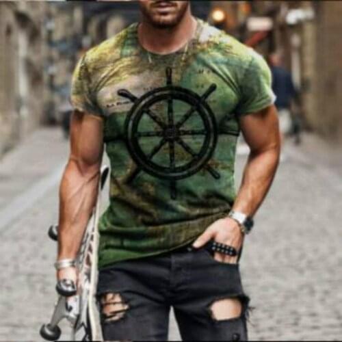Summer Mens T-shirt European and American Fashion Marine Style Anchor 3d Printed Clothes Loose Large Size Quick-drying T-shirt