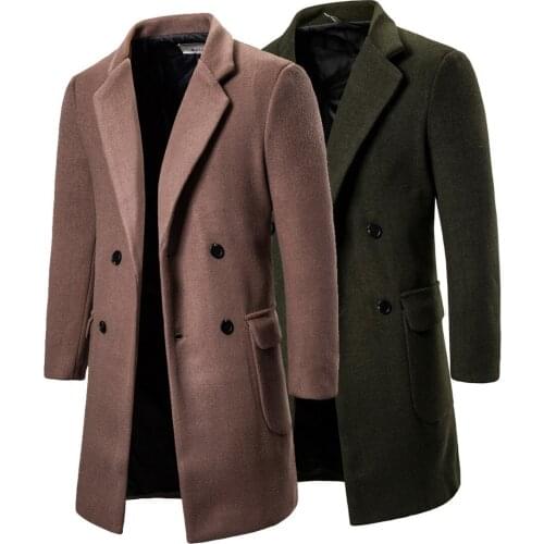 2020 Fashion Winter Mens Overcoat Double Breasted Casual Woolen Long Overcoat Mens Large Windbreaker Coat Camel