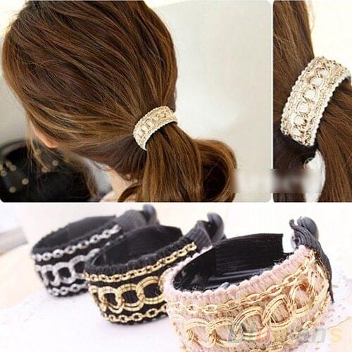 Fashionable Luxury Cute Women Gold Chain Hair Clip Hair Barrette Ponytail Holder