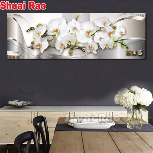 Diy diamond painting,5d large painting flowers diamond embroidery sale White Orchids picture of rhinestone mosaic kit