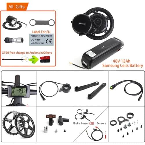 Bafang 48V 750W BBS02B E-BIKE Mid Drive Motor Kits 12Ah Samsung Cells Battery Electric Bicycle Conversion 8FUN Kits 68-73mm