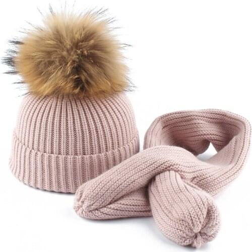 2019 New Winter Boys Girls Hat Scarf Set Crochet Children Hat Kids Wool Cap Baby Pompom Beanies Caps Knitted Skullies