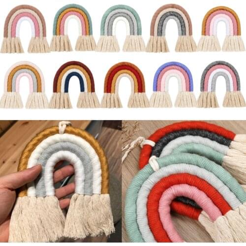 OOTDTY Nordic Handwoven Rainbow Macrame Tapestry INS Boho Tassel Tapestry Wall Handing Decor For Nursery Home Baby Room Decor