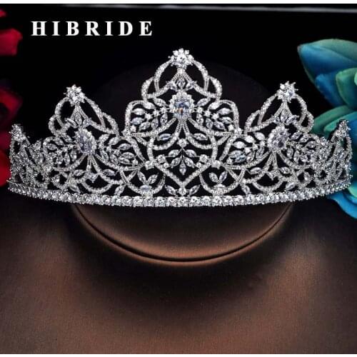 HIBRIDE Brand Big Tiaras And Crown For Bridal AAA Cubic Zircon Pave Engagement Headband Hair Accessories For Party Gifts C-48