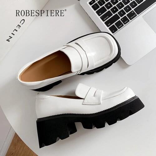 ROBESPIERE-2021 Hot Style Platform Small Leather Shoes Square Toe Platform Heel Womens Shoes Fashion Simple Single Shoes-A208