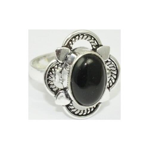 Black Onyx Ring Silver Overlay over Copper, USA Size : 9.75 , R1828