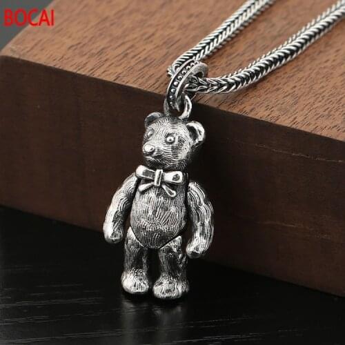 Real 925 sterling silver Thai silver jewelry, retro trendy and elegant cute bear pendant