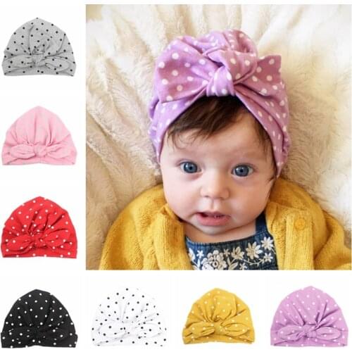 New Sweet Dot Baby Girls Caps With Bowknot Beanie Spring Autumn Newborn Turban Hats Kids Hair Accessories Birthday Gift