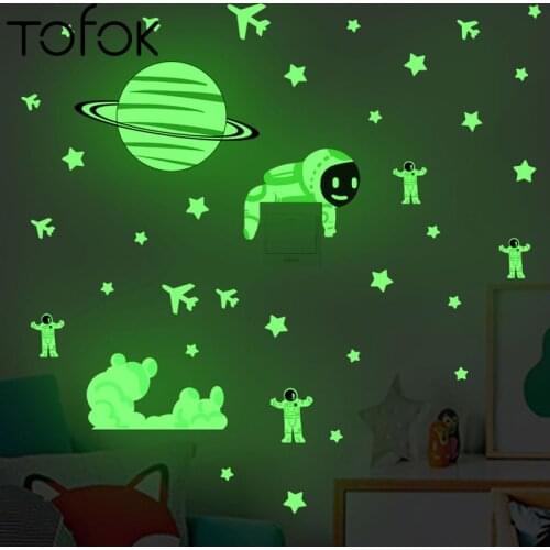 Tofok Luminous Universe Planet Wall Stickers for Kids Room Creative PVC Vinyl Home Decor for Boys Gift Glow In The Dark Stickers