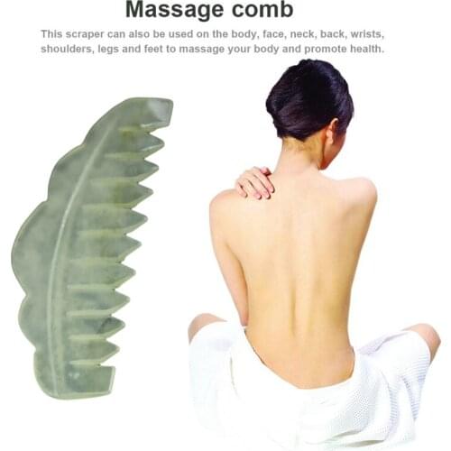 Traditional Nature Jade Comb Massage Spa Acupuncture Head Therapy Trigger Point Treatment on Head Gua Sha Board