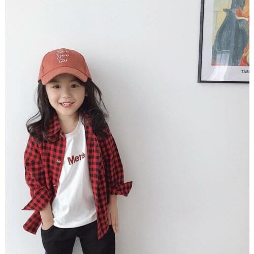 2020 Spring and Autumn New Korean Girls' Plaid Shirts Childrens Boys Tee Shirts Korean Kids Long-sleeved Lapel Shirrt Jackets