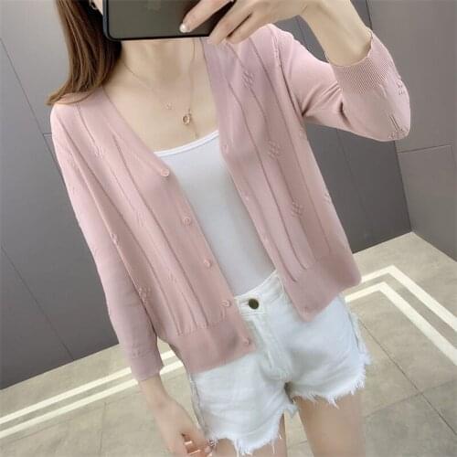 Knitted Cardigan Womens 2021 New Sunscreen Tops Summer Air-Conditioning Shirts Spring Autumn Short Sweater Shawl Jacket zh525