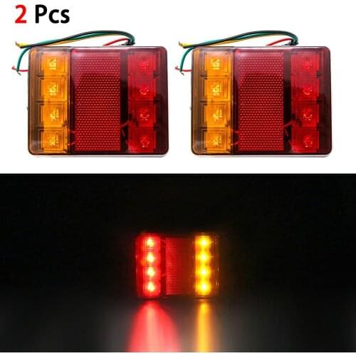 1Pair 12V Taillights Stop Rear Tail Brake Lights Truck HL-I-008 8LED 2 Color Taillights Stop Rear Trailer Tail Brake Lights Lamp