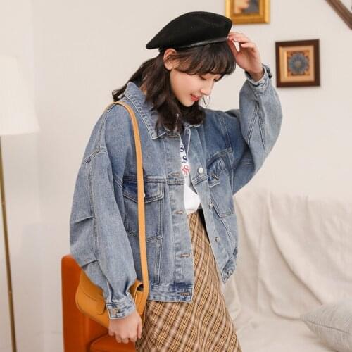 2020 Autumn Winter Jean Coat Women Casual Long Sleeve Single Breasted Jean Jackets Women Polo Collar Pockets Denim Jacket Coat