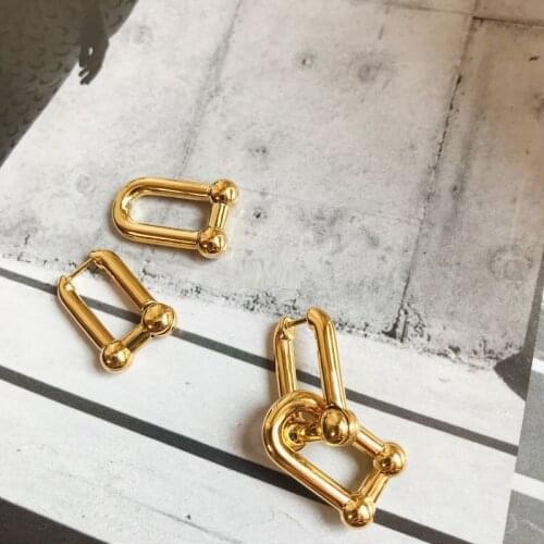 AOMU 3 Designs Thick Link U Shape Geometric Earrings Brass Gold Hook Earrings for Women Chic Stylish Earrings Celebrity Jewelry