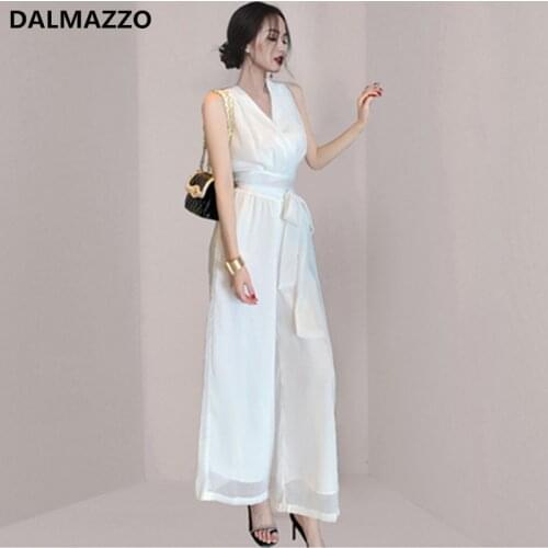 Fashion Womens Suits 2021 Summer Ladies V Neck Sleeveless Vest Chiffon Short Tops + Wide Leg Pants Full Length 2 Pieces Sets XL