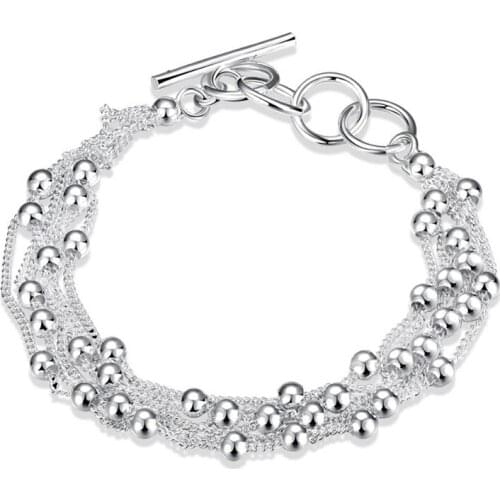 925 Sterling Silver Multi Layer Bead Charm Bracelet &Bangle For Women Party 2021 Jewelry Pulseras Mujer sl253