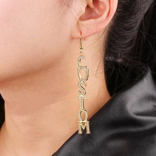 1pc Copper Earrings Custom Zircon Name Letter Alphabet Earrings Pave Crystal Initial Name Customize Personalized Jewelry as Girl