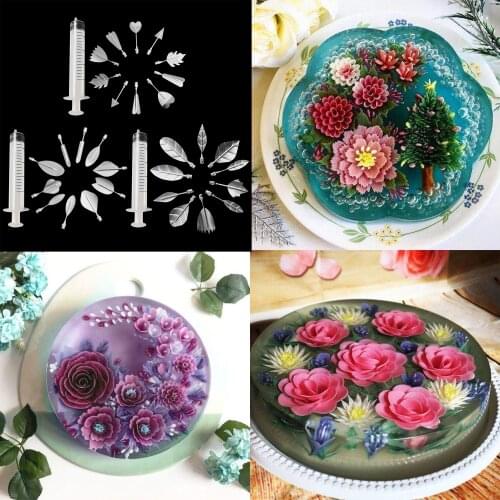 Behokic 10PCS 3D Gelatin Cake Jelly Pudding Art Stainless Steel Nozzle Tools with Syringe for Home Baker Cake Maker Chef