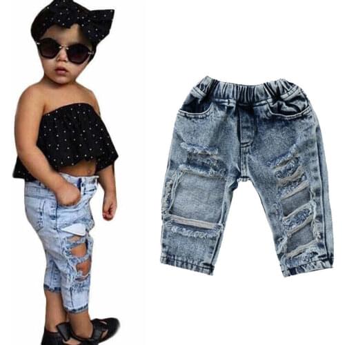 2020 1-5T Hot Fashion Toddler Kids Child Girls Denim Pants Stretch Elastic Trousers Jeans Ripped Hole Clothes Baby Girl джинсы