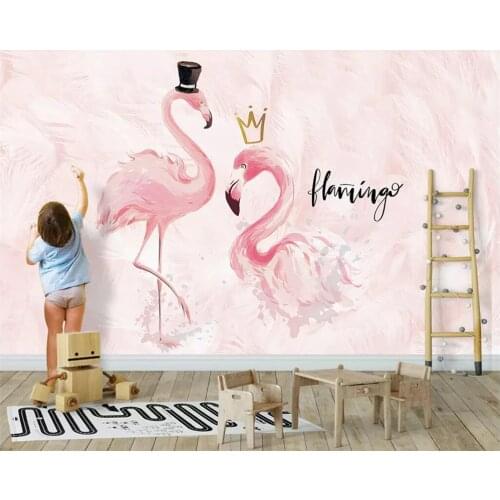 Beibehang Custom wallpaper pink flamingo childrens room background wall home decoration living room bedroom 3d wallpaper murals