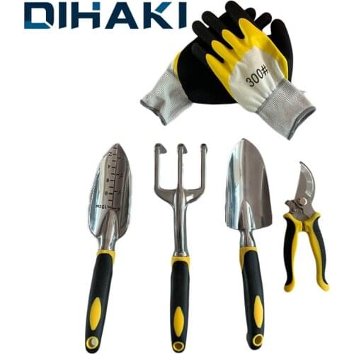 5pcs Household Gardening Tool Kit Portable Gardening Shovel/Shears/Harrow Hand Tools Kit with Gloves DIY Loosening Tool