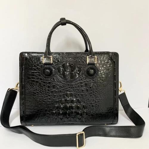Business Style Authentic Exotic Crocodile Skin Mens Laptop Briefcase Genuine Real Alligator Leather Male Top-handle Handbag