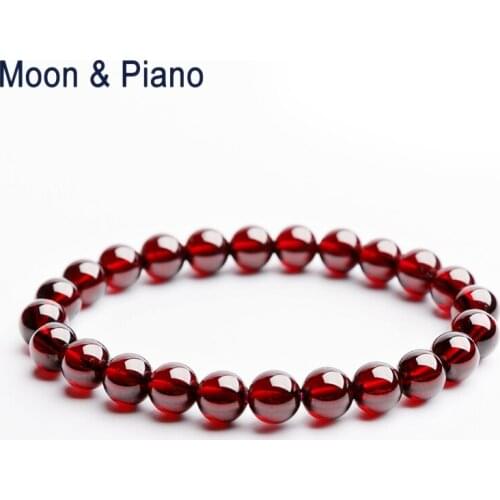 Moon & Piano Wine Red Garnet Bracelet Charm Natural Stone Beads Bracelet Lovers Gift Anniversary Nice Fine Jewelry