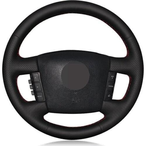 Car Steering Wheel Cover DIY Hand-stitched Black Genuine Leather For Kia Borrego 2007-2016 Carens 2004-2006