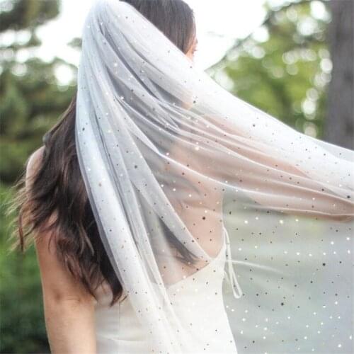 Ivory Black Gold Sequins Bridal Veils Tulle With Comb Wedding Veils Accessories Cathedral Long Veils for Brides Stars Sparkly